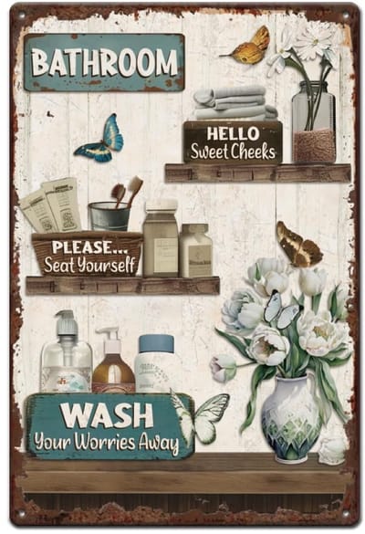 Dailygoody - Badkamer tinnen bord - Vintage metalen borden - Wanddecoratie - 30 x 20 cm - Bloemen poster - Geschikt voor woonkamer, toilet, café