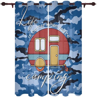 Camper Camouflage Achtergrond Groene Gordijnen voor Woonkamer Keuken Raamgordijn Luxe Gordijnen voor Slaapkamer Kinderen 135W x 60H(cm)
