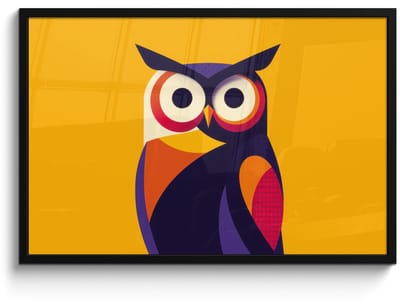 Poster in lijst - Fotolijst 90x60 cm - Posters - Uil - Grafisch - Kleurrijk - Ogen - Posterlijst zwart - Decoratie - Wanddecoratie woonkamer - Muurdecoratie slaapkamer