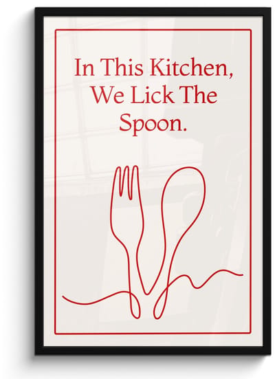 Poster in lijst - Fotolijst 60x90 cm - Posters - Minimalistisch - Vork - Lepel - Lijntekening - Posterlijst zwart - Decoratie - Wanddecoratie woonkamer - Muurdecoratie slaapkamer