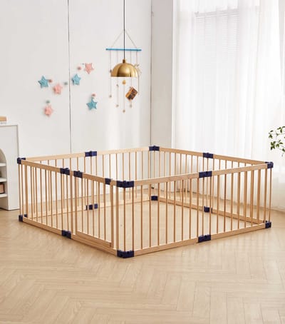Livista Grondbox baby - Inklapbare box - Speelbox - Playpen baby - Babypark - Kruipbox – Kinderbox – Baby box – Blauwe Connectoren - Slim Kliksysteem - Hout - 170x170x61 CM
