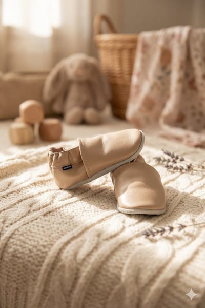 Stabifoot Babyslofjes – Zacht Leer – Cadeaudoos - Linnen zakje - Barefoot - PEARL 12 - 18
