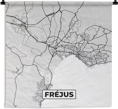 Wandkleed - Wanddoek - Stadskaart - Frankrijk - Kaart - Fréjus - Plattegrond - 180x180 cm - Wandtapijt