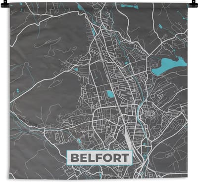 Wandkleed - Wanddoek - Belfort - Plattegrond - Kaart - Frankrijk - Stadskaart - 180x180 cm - Wandtapijt
