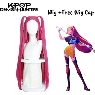 Een Film Cosplay Pruik Mira Rumi Zoe Demon Paars Zwart Rood Lang Haar Hittebestendig Synthetische Pruiken One Size pink