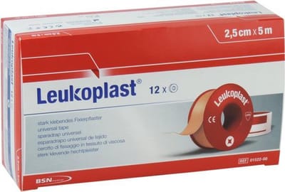 Leukoplast, hechtpleister met klemring 2,5cm x 5m, doosje 12 stuks
