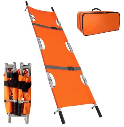 Ziekendrager 210 x 54 cm, mobiele aluminium patiëntendrager met gespen, inklapbaar en met opbergzakje voor noodvervoer