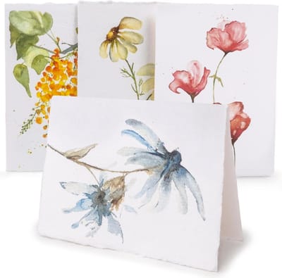 20 Blanco Wenskaarten met Enveloppen en Bloemmotief - 13x18 cm - 300 GSM Papier