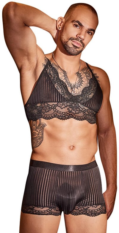 Sexy Lace Herenshirt en Boxershort Set - Zwart - Nieuwe stijl - Herenshirt en Boxershort - Lingerie voor Mannen - Onderbroek - Ondergoed - Sexy Herenlingerie - Zeer elastisch - Erotisch en sexy - Bikini - Sexy - Boxershort - Zacht en comfortabel