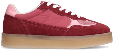 Sacha - Dames - Burgundy suède sneakers met roze details - Maat 36