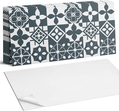 Coloray Plaktegels - Geometrische patronen in tegels Wandtegel Zelfklevend - 60 cm x 30 cm - Zwart Plaktegels - 6 stuks - Rechthoek PVC Tegels - Plaktegels Keuken - Zelfklevende Vloertegels Badkamer - Vinyltegels Vloer Zelfklevend - Portugese Tegels