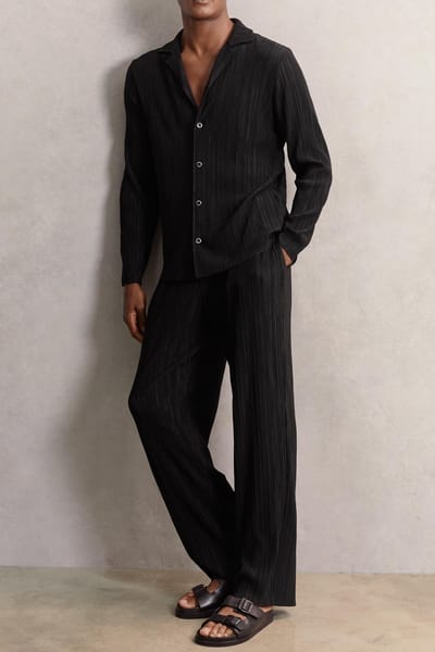 Reiss Plisse Wide Leg Trouser Black Size: XL | Pants Outlet | Heren | Zwart