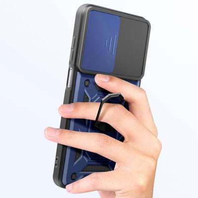 Mayaxess, Hoesje geschikt voor Galaxy A17 - MIL-STD 810G & Ring Standaard, Nachtblauw