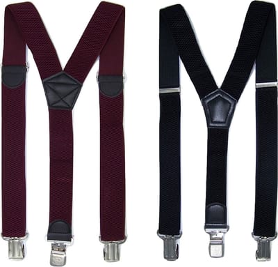 Zwarte en Bordeaux Bretels met stevige sterke brede stalen clips Duo Pack