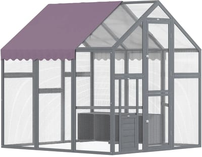 Kippenhok - Kippenren - Met ren - Voor buiten - kippenhok met schaduw - Staal - Paars+Grijs