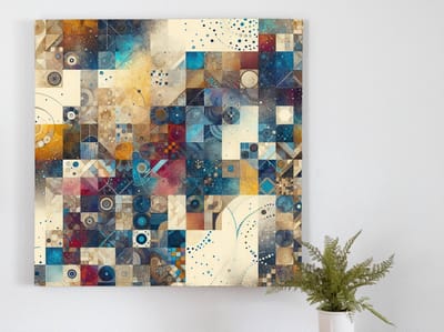 Abstract dikke dames schilderij | Volslanke dames dansen in een explosie van moderne abstractie | Kunst - 75x75 centimeter op Forex | Foto op Forex