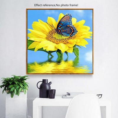 Diamant schilderij zonnebloem volledige ronde boor diamant mozaïek vlinder diamant borduurwerk 30x30CM yellow