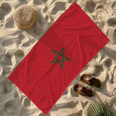 Vlag van Marokko Handdoek Zacht Lichtgewicht Anti-Zand Grote Strandhanddoek Sneldrogend Bad Sport Gezin W80*H130(CM)