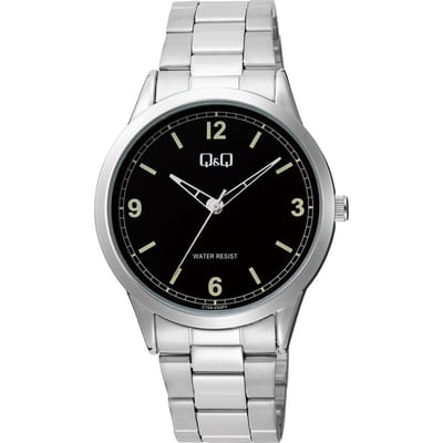 Q&Q C10A-050PY - Horloge - Analoog - Heren - Mannen - stalen band - Rond - Metaal - Cijfers - Streepjes - Zilverkleurig - Zwart