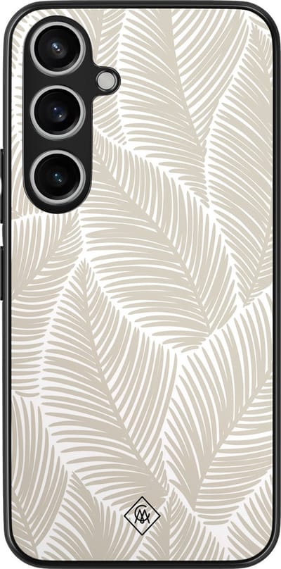 Casimoda® hoesje - Geschikt voor Samsung Galaxy A35 5G - Palmy Leaves Beige - Zwart TPU Backcover - Natuur - Bruin/beige