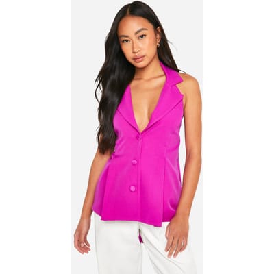boohoo Dames Pep Hem met naaddetail en strik aan de achterkant vest | Magenta | Maat: 6