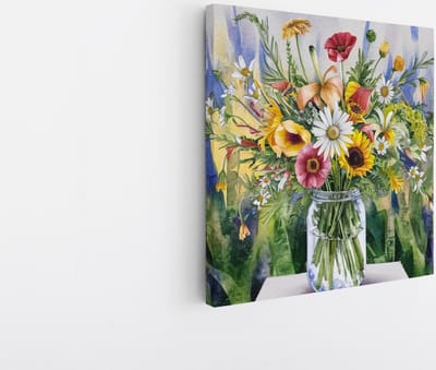 Saammp Canvas Schilderij - boeket - Kleurrijke Bloemen - 20x20 - Foto op canvas - Wanddecoratie - Muurdecoratie Woonkamer - Kantoor Decoratie