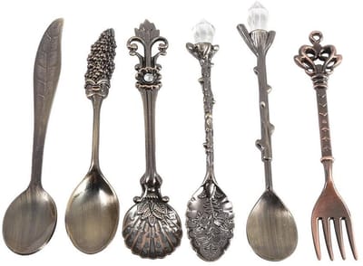 Dailygoods- Lepels/Vork Set 6 Stuks - Antiek Metalen Serviesgoed - Retro Koninklijke Stijl - Goud/Zilver Kleur - Comfortabel Ontwerp - Bestekset
