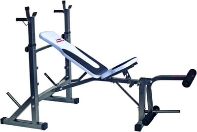 Fitness Bank - Krachtbank - Thuis Sporten - Verstelbare Rugleuning - 66 Pond - Grijs Wit