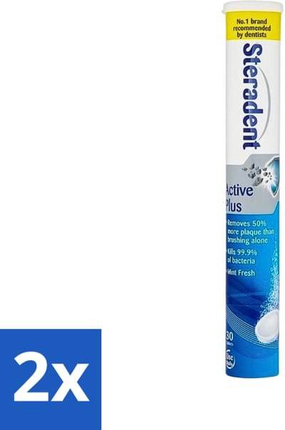 Steradent - Reinigingstabletten - Active Plus - Tegen Tandsteen & Bacteriën - 30 Tabletten - Voordeelverpakking - 2 stuks