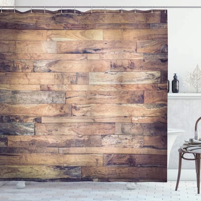 ABAKUHAUS douchegordijn – rustieke houten look – 175x180 cm – lichtgrijs umbrabraun