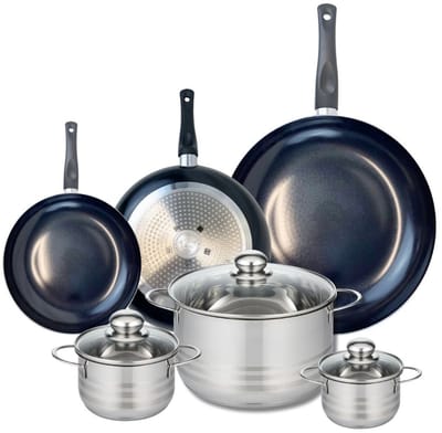 Set van 3 Kookpannen 20, 24 en 32 cm en 3 braadpannen 12, 14 en 24 cm Elo Prima Brillant