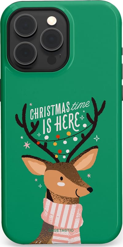 Casetastic hoesje geschikt voor Apple iPhone 15 Pro Max - MagSafe - Dubbellaagse bescherming - Rudolf het Rendier op het groen - Fashion Case - Turquoise Perzik Donkergroen
