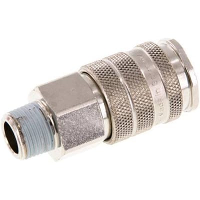 Vernikkeld Messing DN 10 Luchtkoppeling Snelkoppeling R 3/8 inch Buitendraad Double Shut-Off - CLS10-M-BN-SV-038