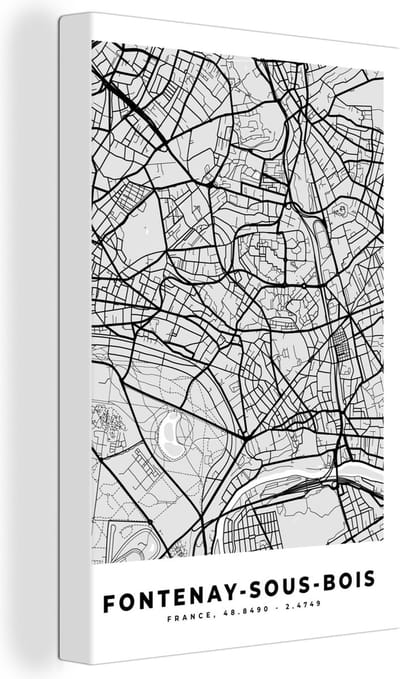 Canvas Schilderij Plattegrond - Kaart - Stadskaart - Frankrijk - Fontenay-sous-Bois - 20x30 cm - Wanddecoratie