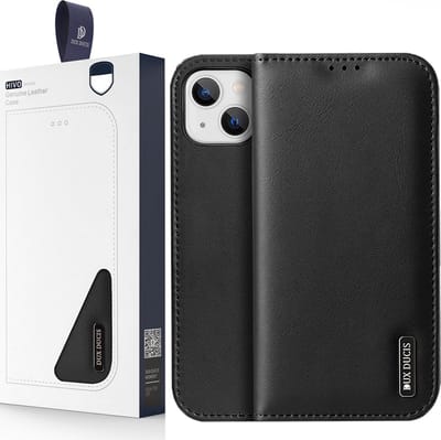 Dux Ducis Hivo Leather Flip Case Genuine Leather Cover Card & Document Wallet iPhone 14 Plus Black