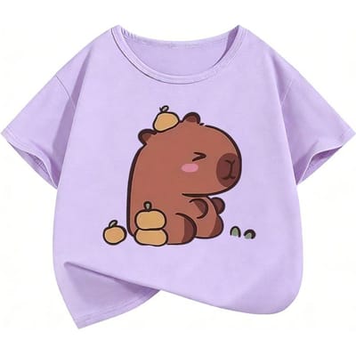 Schattig Capybara Patroon Kinder T-shirt Zomer Korte Mouw Cartoon Dier Jongens en Meisjes Kleding Schattige Top 160 brown