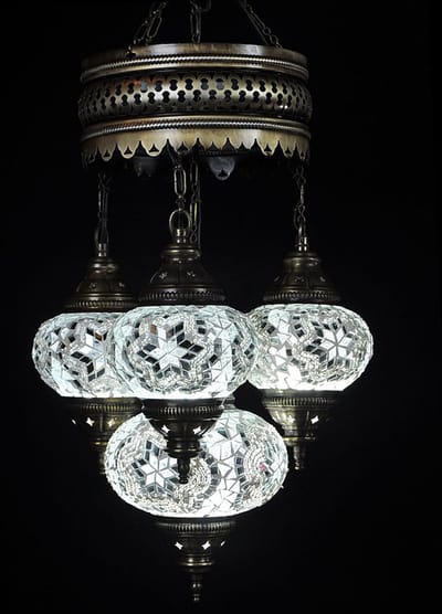 Turkse hanglamp - mozaïek glas wit - 4 bollen - hoogte 80 cm - E-14 fitting