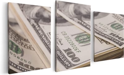 Artaza Canvas Schilderij Drieluik Dollar Geld Briefjes - 120x60 - Foto Op Canvas - Canvas Print