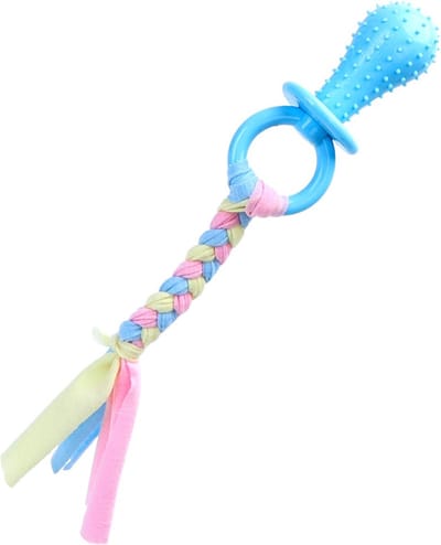 Nobleza Puppyspeeltje - Puppy Kauwspeelgoed - Bijtspeeltje voor Puppy - Speen met Flostouw - 24 cm - Blauw