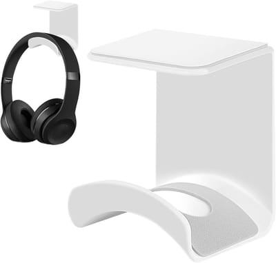 Hoofdbandhouder voor Hoofdtelefoon, 360° Draaiende Bureau Klem, Verstelbare Gaming Headset Hanger voor Onder Bureau of Wand met Lijm Pad