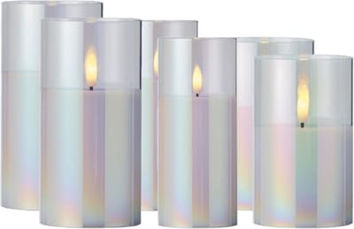 Lumineo luxe LED kaarsen - in glas - 6x st - transparant parelmoer - stompkaarsen - timer