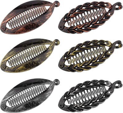 Famanu - 6 stuks Bananen haarclips 14 cm, visvorm, hars haargrip klemmen, dames haaraccessoires (2 stijlen, 3 kleuren)