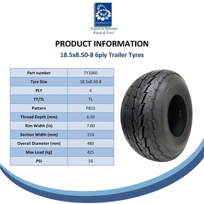 18.5x8.50-8 Aanhangwagenband, 4-laags, Wanda P815, geschikt voor hoge snelheden, goedgekeurd voor de openbare weg, 425 kg, 215/60-8