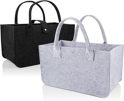 Grote Vilt Shopper 20L - Vouwbare Tas voor Winkelen, Opbergen en Speelgoed - Lichtgrijs en Zwart, 39 x 26 x 20 cm