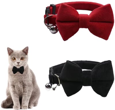 Dailygoods- Kattenhalsband Verstelbaar 20-30 cm - Kattenhalsband met Bel - Veiligheidssluiting - Zachte/Huidvriendelijke Stof - Schattige Vlinderdas - Duurzaam - Huisdierhalsband