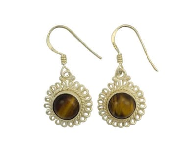 Zilveren oorbellen Tijgeroog 925 zilver (incl. oorbelstoppers)
