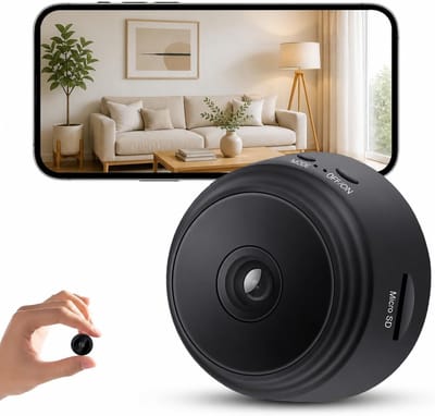 Oneay Verborgen camera, spionagecamera - 1080p HD WiFi draadloze mini-beveiligingscamera voor binnen met nachtzicht en PIR-bewegingsdetectie - baby-/huisdier-/huis-/kantoorbewaking. Zwart
