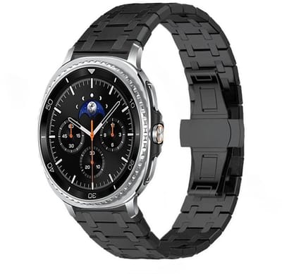 Luxe titanium bandje - geschikt voor Samsung Galaxy Watch Ultra (47mm) / Ultra 2025 (47mm) - stalen schakelband met vlindersluiting - zwart