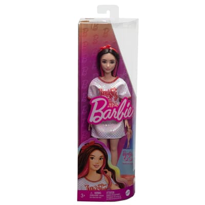 Barbie 65 jaar Fashionistas - Wit t-shirtjurkje met glanzende stippen - Modepop