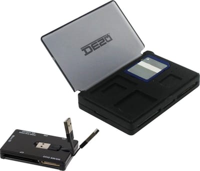 DESQ® 84001 Universele Kaartlezer USB – Geheugenkaartlezer voor SD, microSD, CF, MS & MMC – Card Reader met Opbergvak voor Kaarten